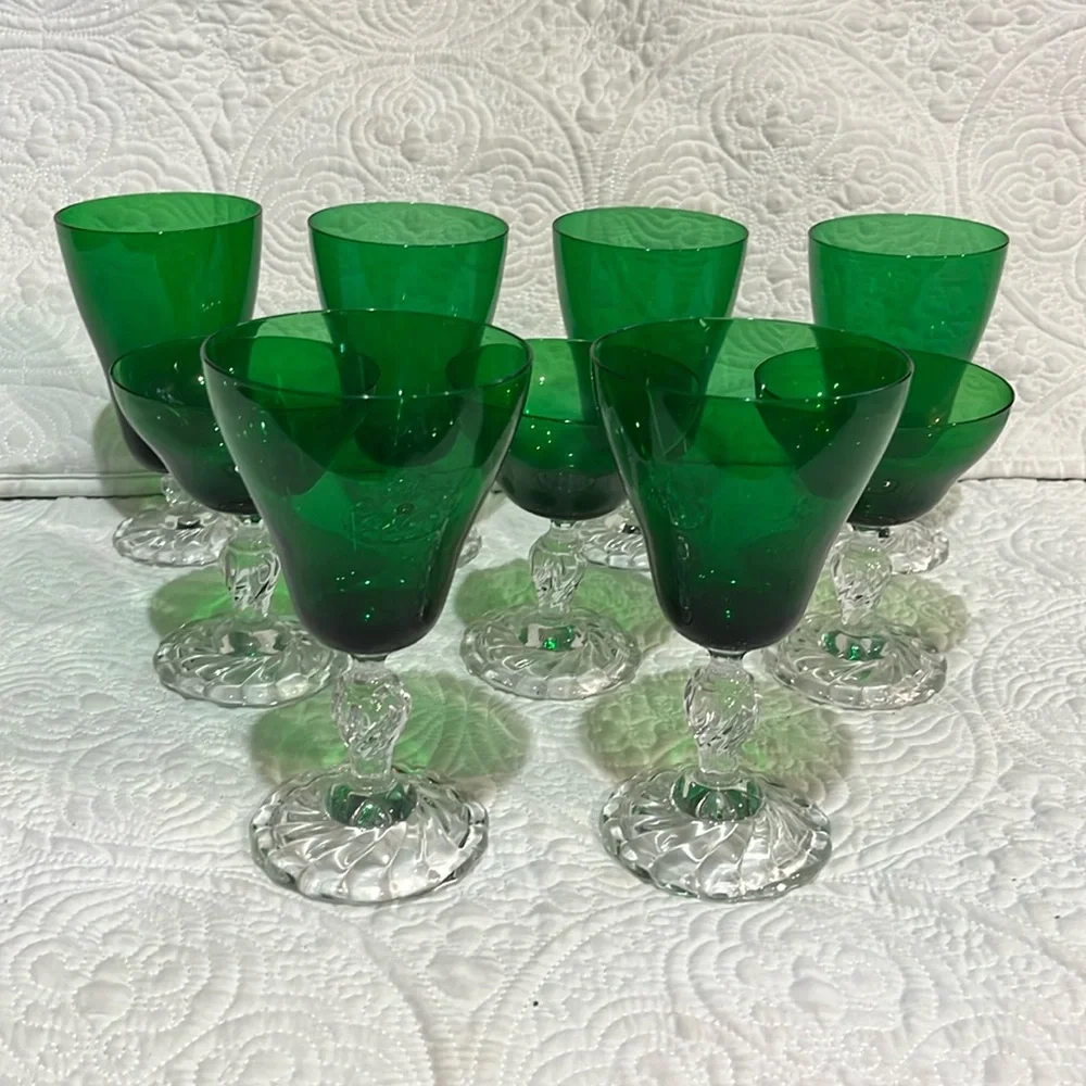 Fostoria Colonial Dame green‎ glasses, set of 8